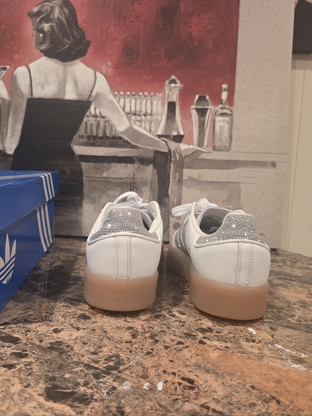 MINT CONDITION! Adidas Sambae White & Silver Rhinestone Sneakers SZ 7.5 - Picture 9 of 13